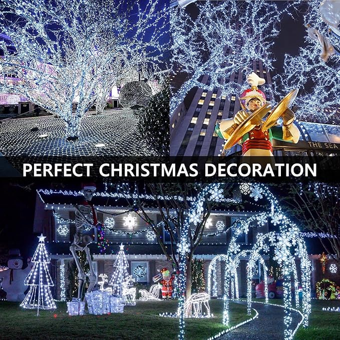 BHCLIGHT Extra-Long 165FT 500LED Christmas String Lights Outdoor/Indoor, Timer & Memory & 13 Modes, Cool White String Lights Waterproof Green Wire Tree Lights for Xmas Holiday Party