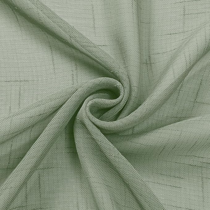 Aiyufeng Kirei Sage Green Kitchen Sheer Valance Curtains 14 Inch Length, Voile Linen Sheer Cafe Curtains for Bathroom Farmhouse Country Light Filtering Short Window Curtain 1 Panel(Green, 60 W x 14 L)