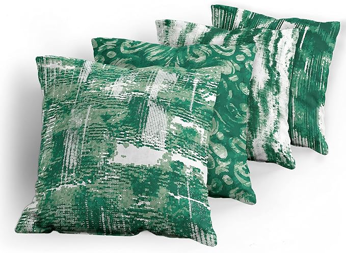 Ambesonne Vintage Throw Pillow Cushion Case Pack of 4, Abstract Grunge Effect Brushstrokes and Waving Striping Stains Paisley Drops, Modern Accent Double-Sided Digital Printing, 20", Forest Green