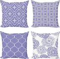 Ambesonne Vintage Throw Pillow Cushion Case Pack of 4, Monochrome Design Grid Trellis Quatrefoil Mesh and Dahlia Flowers Modern Print, Modern Accent Double-Sided Digital Printing, 18", Lavender White