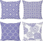 Ambesonne Vintage Throw Pillow Cushion Case Pack of 4, Monochrome Design Grid Trellis Quatrefoil Mesh and Dahlia Flowers Modern Print, Modern Accent Double-Sided Digital Printing, 18", Lavender White