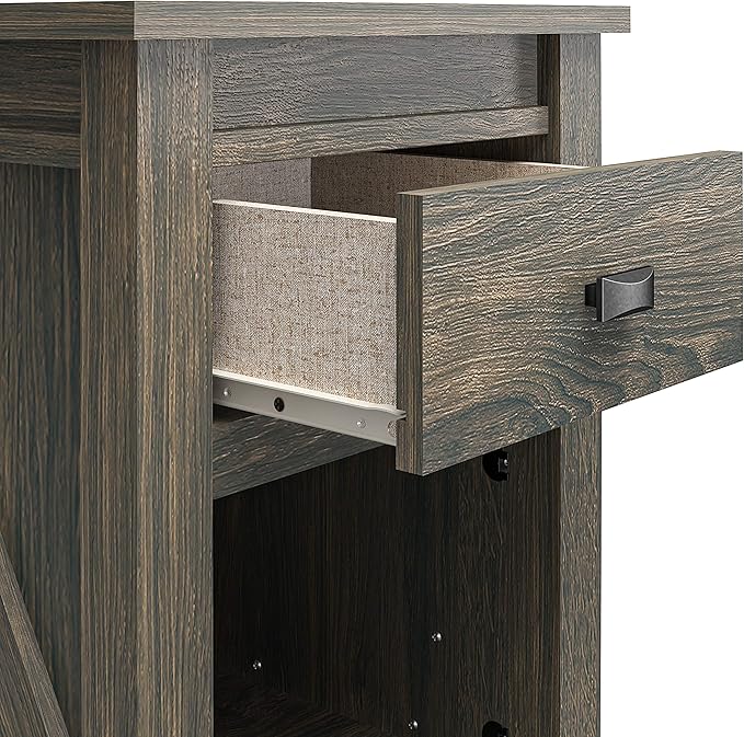 Ameriwood Home Farmington Country Style Nightstand with Barn Door Design, Concealed Drawer and Open Cubby, Weathered Oak