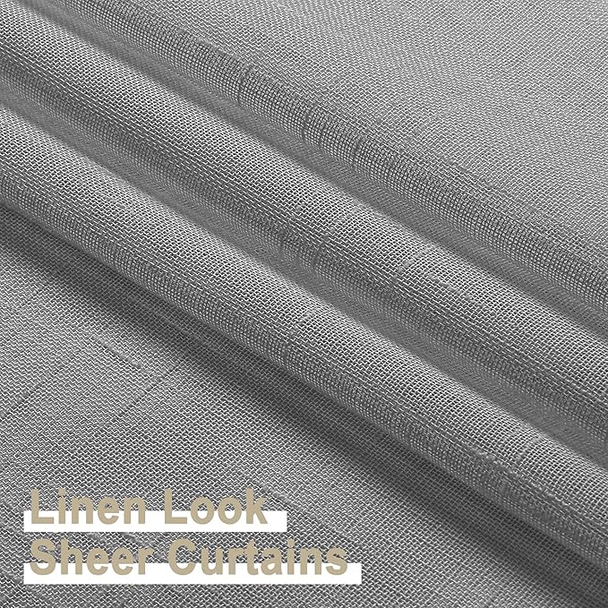 Aiyufeng Kirei Grey Sheer Kitchen Curtains 36 inch Length for Small Window, Faux Linen Textured Light Filtering Privacy Short Cafe Curtains for Living Room/Bedroom, 30Wx36L inch, Set of 2, Gray