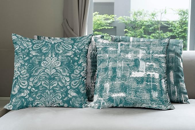 Ambesonne Vintage Throw Pillow Cushion Case Pack of 4, Abstract Grunge Effect Brushstrokes Waving Striping Stains Paisley Drops, Modern Accent Double-Sided Digital Printing, 24", Dark Sea Green Teal