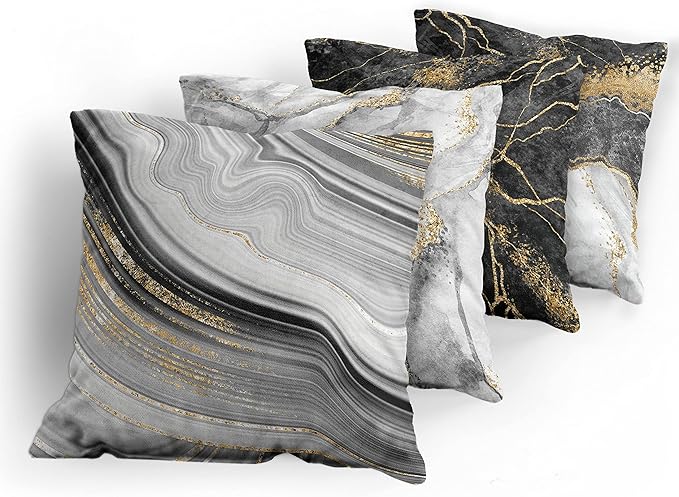 Ambesonne Marble Throw Pillow Cushion Case Pack of 4, Obsidian Like Ornaments Natural Stone Stains and Veins Golden Yellow Tone, Modern Accent Double-Sided Digital Printing, 20", Charcoal Grey Coconut