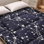 MAXYOYO Japanese Floor Mattress Navy Floral Printed Futon Mattress Foldable Floor Bed Roll Up Camping Mattress Floor Lounger Queen Size Bed Mattress