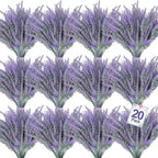 TURNMEON 20 Bundles Artificial Lavender Flowers for Outdoors, UV Resistant Fake Plants Artificial Plastic Faux Plants for Home Window Box Planter Porch Gardens Cemetery Summer Decor(Gray Purple)