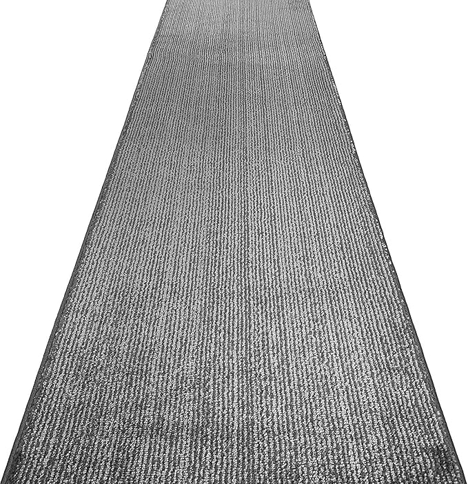 Custom Length Cut to Size Wide Width Carpet Runner Rug for Hallways, Skid Resistant Latex Rubber Backed, 31 inch Wide X Customized Length, Stripe Grey, 31 inch X 7 feet
