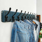Dseap Coat Rack Wall - Heavy-duty 38-1/4" Long, with Reinforced 10 Custom Tri-Hooks, Solid Wood Wall Hanger for Coats Hat Jackets - Rustic Farmhouse Entryway Storage, Weathered Blue & Black, Pack of 2