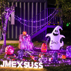 JMEXSUSS 33ft 100 LED Purple Lights for Halloween Decorations, Purple Battery Operated Lights with Remote Indoor Outdoor, String Lights for Halloween Christmas Decor