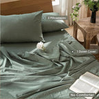 MooMee Bedding Duvet Cover Set 100% Washed Cotton Linen Like Textured Breathable Durable Soft Comfy (Heathered Green, Queen 90"x90")