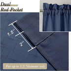 Aiyufeng Kirei Open Linen Weave Flax Textured Navy Blue Sheer Window Curtains 63 inches, Medium Long Privacy Semi-Transparent Sheer Panels for Farmhouse/Bedroom, 80" Wide Total 2 Panels, Dark Blue