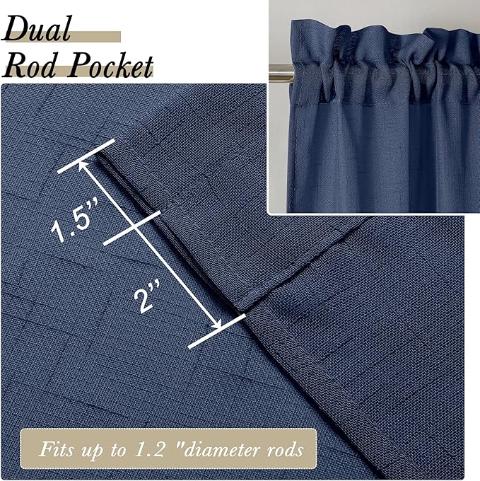 Aiyufeng Kirei Open Linen Weave Flax Textured Navy Blue Sheer Window Curtains 63 inches, Medium Long Privacy Semi-Transparent Sheer Panels for Farmhouse/Bedroom, 80" Wide Total 2 Panels, Dark Blue