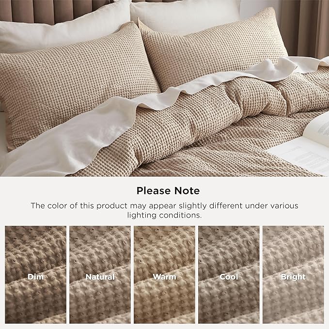 Bedsure Cotton Duvet Cover Set - 100% Cotton Waffle Weave Khaki Duvet Cover California King Size, GentleSoft™ and Breathable Cal King Tan Bedding Set for All Season, 3 Pieces, 104"x98"