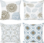 Ambesonne Vintage Throw Pillow Cushion Case Pack of 4, Bohemian Ornamental Leaves Dahlia Pattern Geometric Art Curlicue Motif, Modern Accent Double-Sided Digital Printing, 18", Blue Grey and Cocoa