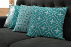 Ambesonne Vintage Throw Pillow Cushion Case Pack of 4, Monochrome Design Grid Trellis Quatrefoil Mesh and Dahlia Flowers Modern Print, Modern Accent Double-Sided Digital Printing, 20", Teal and White