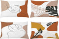 Ambesonne Minimal Throw Pillow Cushion Case Pack of 4, Modern Line Art Woman Portrait with Contemporary Leafy Geometric Details, Modern Accent Double-Sided Printing, 20" x 12", Rust Tan and Mustard
