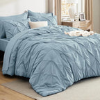 Bedsure Queen Comforter Set Light Blue - Bed in a Bag Queen Size Bedding 7 Pieces, GentleSoft™ Pintuck Bed Set Gift for Family, Pinch Pleat All Season Comforter with Sheets, Pillowcases & Shams