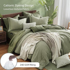 Monbix King Size Comforter Set, Sage Green King Size Bed Set Reversible 7 Pieces, Cationic Dyeing Bed in a Bag with Comforter, Sheets, Pillowcases & Shams