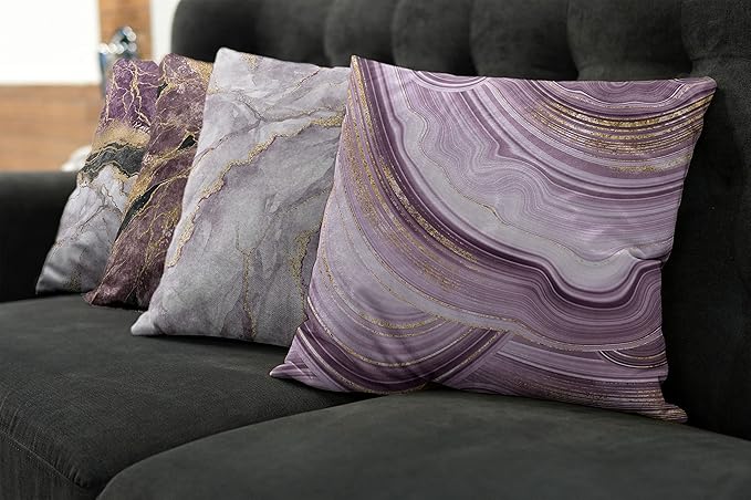 Ambesonne Marble Print Throw Pillow Cushion Case Pack of 4, Quartz Inspired Design of Stone Surface Look Print Modern Style Stained, Modern Accent Double-Sided Digital Printing, 20", Mauve Lilac Grey
