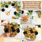 72 Pcs Artificial Roses Gold, Black Fake Silk Roses Realistic Roses Faux Flower Indoor Wedding Home Decor, Birthday Decorations