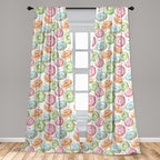 Ambesonne Watercolor Window Curtains, Delicious Donuts Pattern Various Flavors Sprinkles Stars Background, Lightweight Decor 2-Panel Set with Rod Pocket, Pair of - 28" x 95", Pale Fern