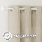 RYB HOME Flax Linen Blend Curtains - Semi Translucent Privacy Kitchen Curtains, Light Glare Control Window Drapes for Bathroom Closet Nursery, 52" W x 63" L, 2 Pcs, Beige