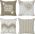 Ambesonne Geometric Throw Pillow Cushion Case Pack of 4, Home Phrase Minimal Zigzag Squama Dahlia Flowers Chevron Tribal, Modern Accent Double-Sided Digital Printing, 18", Cocoa White Charcoal Grey