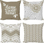 Ambesonne Geometric Throw Pillow Cushion Case Pack of 4, Home Phrase Minimal Zigzag Squama Dahlia Flowers Chevron Tribal, Modern Accent Double-Sided Digital Printing, 18", Cocoa White Charcoal Grey