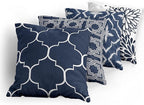 Ambesonne Vintage Throw Pillow Cushion Case Pack of 4, Quatrefoil Mesh Medieval Lattice Ornaments Ethnic Motive and Dahlia Flowers, Modern Accent Double-Sided Digital Printing, 16", Night Blue White