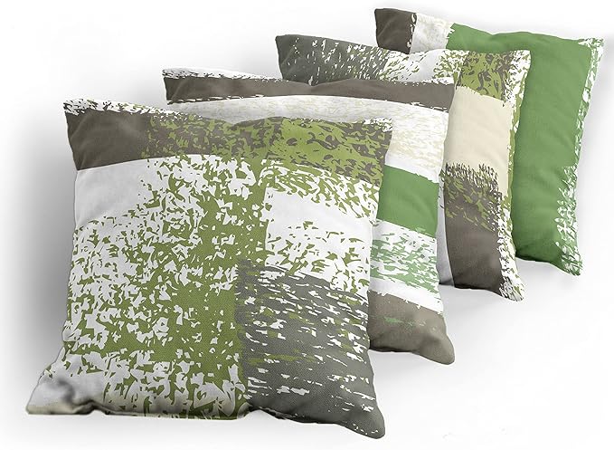 Ambesonne Grunge Throw Pillow Cushion Case Pack of 4, Abstract Design Simplistic Minimal Stripes Brushstrokes Contemporary, Modern Accent Double-Sided Digital Printing, 18", Slate Brown and Green