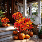 Artificial Fall Flowers Outdoor Fake Mums - 16 Bundles Fake Plants UV Resistant No Fade Faux Plastic Greenery Garden Morning Glory Home Decor (1, MixedFall 4 Colors)