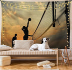 Lunarable Volleyball Tapestry, Beach Sports at Sunset Open Sky Net and Ball Activity Excitement Fun and Games, Fabric Wall Hanging Decor for Bedroom Living Room Dorm, 28" X 23", Black