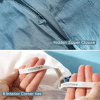 MooMee Bedding Duvet Cover Set 100% Washed Cotton Linen Like Textured Breathable Durable Soft Comfy (Heathered Peacock Blue, Queen 90"x90")