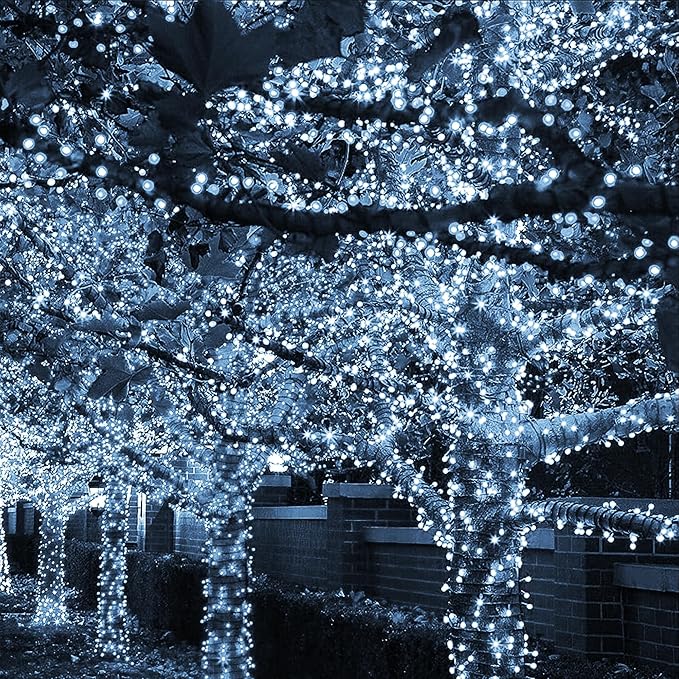 Dazzle Bright 164 FT 500 LED Christmas String Lights, Waterproof Green Wire String Lights with 8 Modes, Outdoor Christmas Decorations for Indoor Garden Party Yard Decor (White)