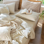 MooMee Bedding Duvet Cover Set 100% Washed Cotton Linen Like Textured Breathable Durable Soft Comfy (Heathered Almond Milk Grey, Super King 108"x98")
