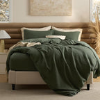 Bedsure 100% Cotton Duvet Cover King Size with Fitted Sheet - 4 Pieces Olive Green Waffle Weave Bedding Set, GentleSoft™ and Breathable, Includes 1 Duvet Cover 104x90, 1 Fitted Sheet, 2 Pillow Shams