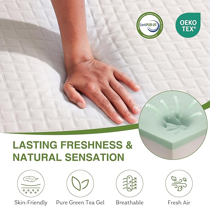 EGOHOME 12 Inch Queen Mattress, Memory Foam Mattress in a Box with Cooling Green Tea Gel, Relieve Pressure with Medium Support, CertiPUR-US Certified, 80''L x 60''W, White