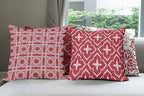 Ambesonne Vintage Throw Pillow Cushion Case Pack of 4, Monochrome Design Grid Trellis Quatrefoil Mesh and Dahlia Flowers Modern Print, Modern Accent Double-Sided Digital Printing, 18", Ruby and White