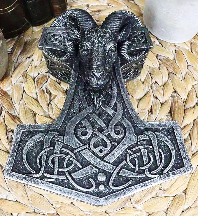Ebros Gift Viking Ram Skull Thor Hammer Mjolnir with Runes Knotwork Decorative Jewelry Box Figurine Norse God of Thunder Scandinavian Mythology Collectible Trinket Stash Boxes