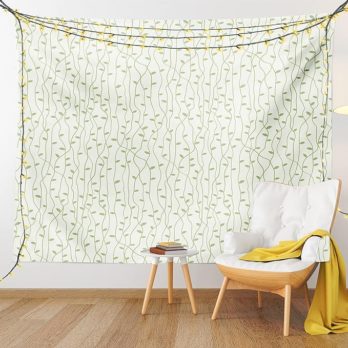 Lunarable Green and Beige Tapestry, Green Leaves on Skinny Tangled Sprigs Fresh Nature Theme Foliage, Wall Hanging for Bedroom Living Room Dorm Decor, 60" X 80", Pistachio Green