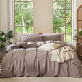 MooMee Bedding Duvet Cover Set 100% Washed Cotton Linen Like Textured Breathable Durable Soft Comfy (Heathered Mauve Brown, Oversized Queen 98"x98")