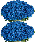 50 PCS Fake Blue Roses, Artificial Blue Flowers Realistic Silk Faux Rose with Stems for Wedding Decorations Romantic Gifts Anniversary Celebration Bridal Bouquets DIY Floral Arrangement Home Decor