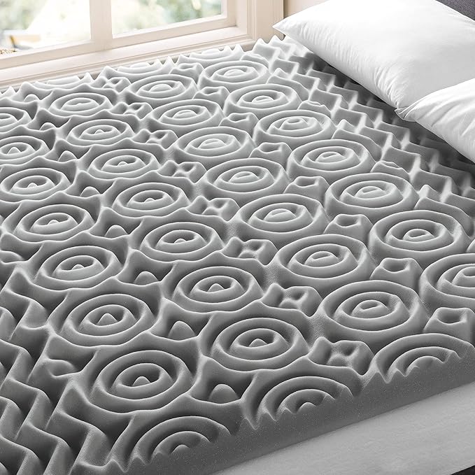 Mellow 3 Inch 5-Zone Memory Foam Mattress Topper with Plant-based Infusion and Moisture Control, CertiPUR-US Certified, King,Grey