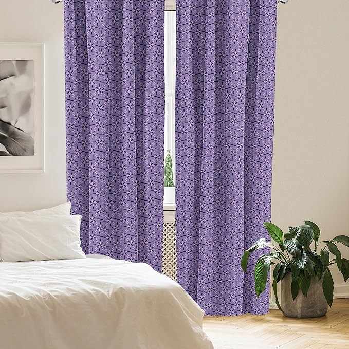 Ambesonne Geometric Curtains, Blossoming Flowers with Birth of Nature Season Theme Spring Summer, Window Treatments 2 Panel Set for Living Room Bedroom, Pair of - 28" x 95", Purple