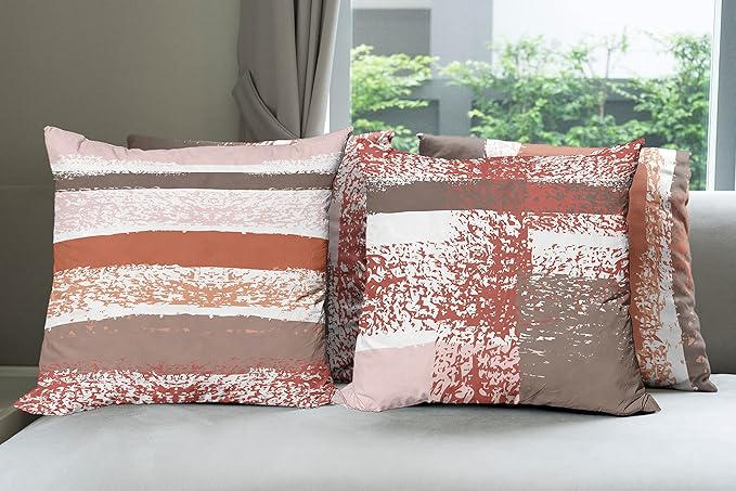 Ambesonne Grunge Throw Pillow Cushion Case Pack of 4, Abstract Design Simplistic Minimal Stripes Brushstrokes Contemporary, Modern Accent Double-Sided Digital Printing, 20", Taupe Paprika and Rose
