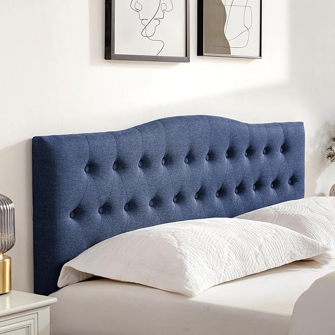 Tufted Upholstered Headboard Queen Size, Sturdy & Durable Solid Wood Bed headboard, Fabric Headboard Adjustable Height from 37” to 51”, Modern Button Diamond Design Head Board, Blue