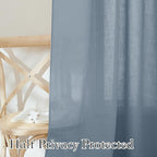 RYB HOME Semi Sheer Linen Curtains 108 inches Long, Light Filtering Airy Machine Washable Durable Vintage Window Decor for Living Room Bedroom Nursery, Dusty Blue, W 60 x L 108, 1 Pc
