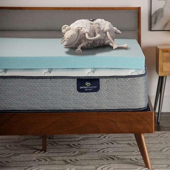 Serta ThermaGel Cooling, Pressure-Relieving Memory Foam Mattress Topper, 3 Inch, Queen,Blue