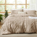 Bedsure Tufted Boho Comforter Set Twin Size - Khaki Boho Bed Set, GentleSoft™ 2 Pieces Farmhouse Shabby Chic Embroidery Bedding, Gifts for Woman, Soft Jacquard Twin Comforter for All Seasons